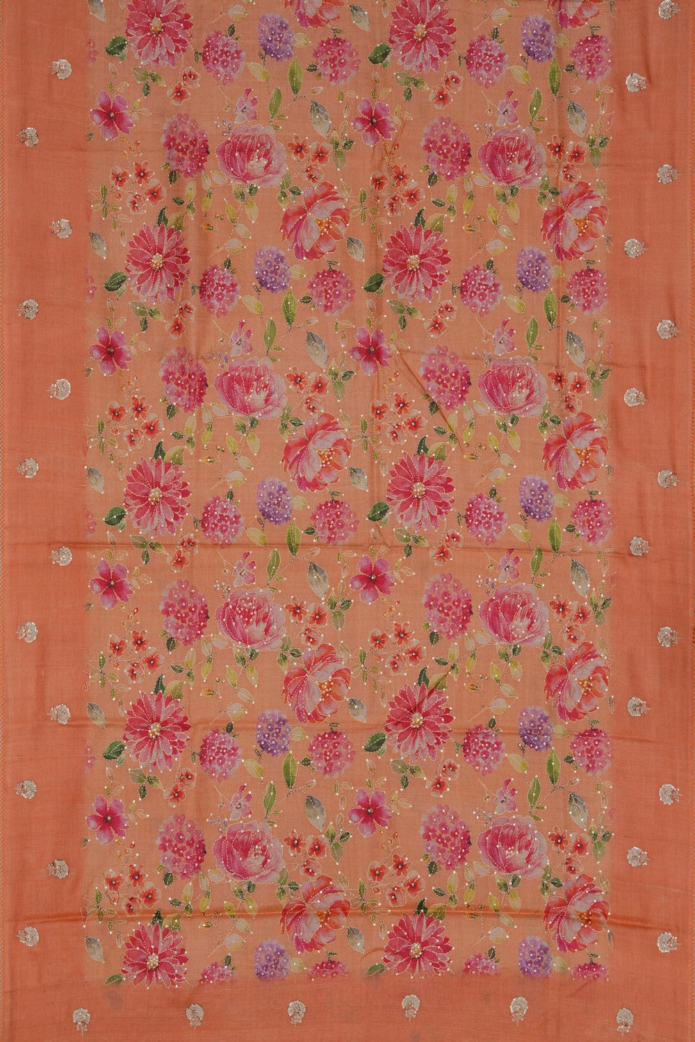 Image of A Tussar Embroidery Peach Saree