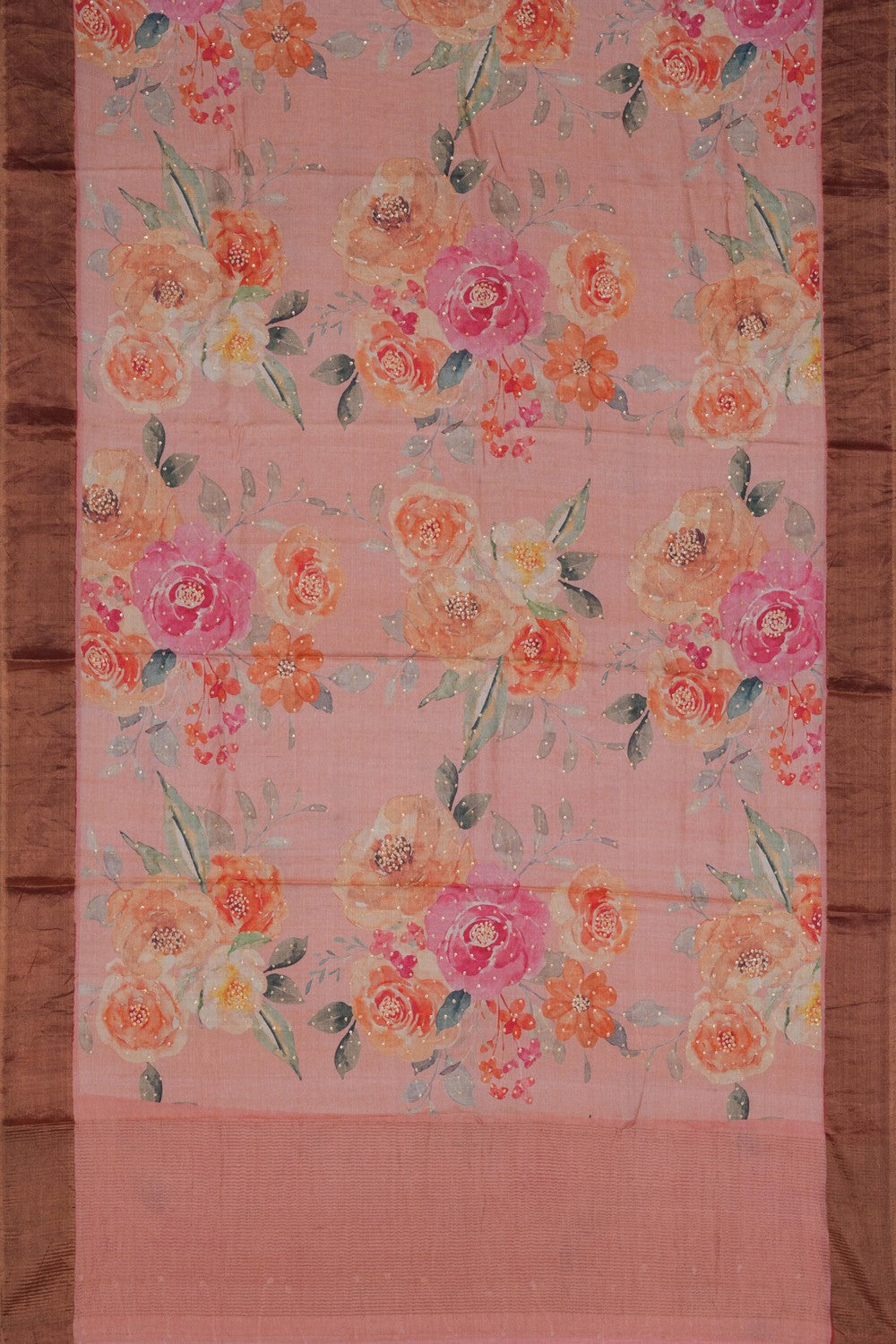 Image of A Tussar Embroidery Pink Saree