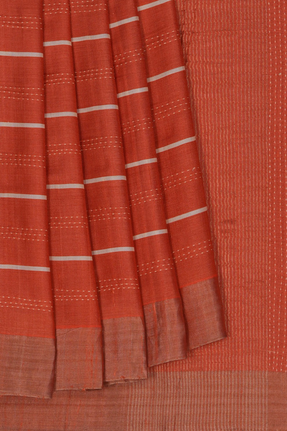 Image of A Tussar Embroidery Orange Saree