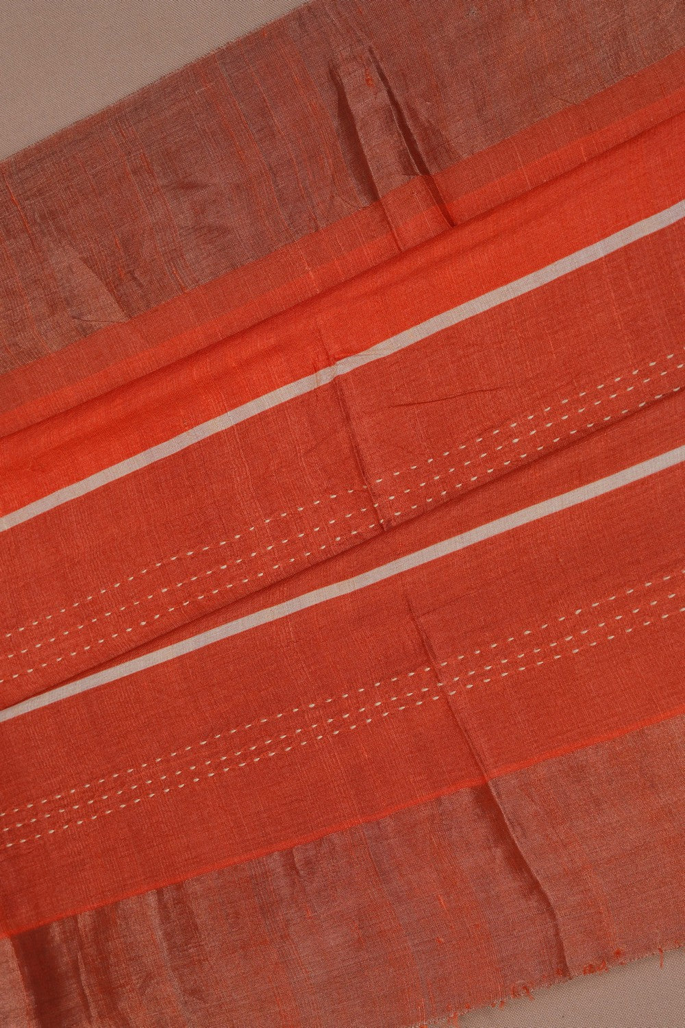 Image of A Tussar Embroidery Orange Saree