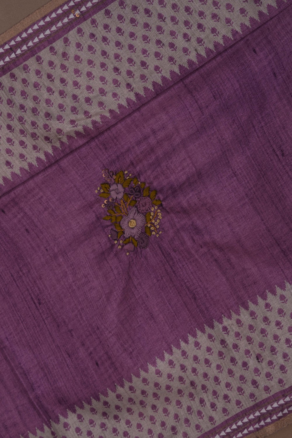 Image of Tussar Silk Embroidered Saree
