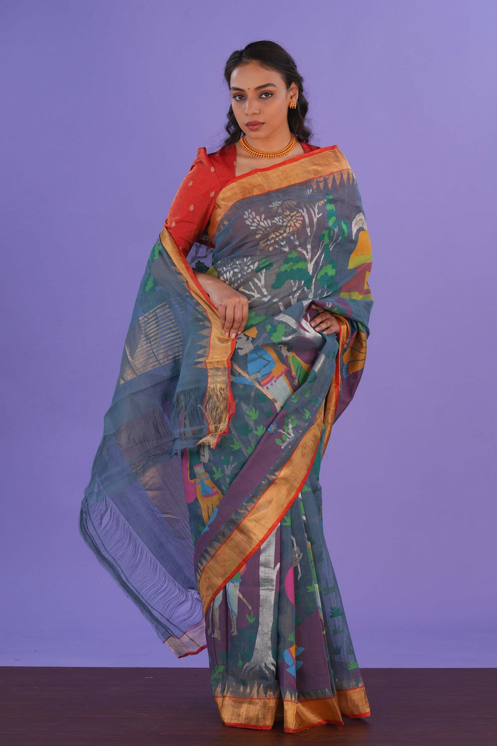 Image of Ponduru Cotton Grey Saree