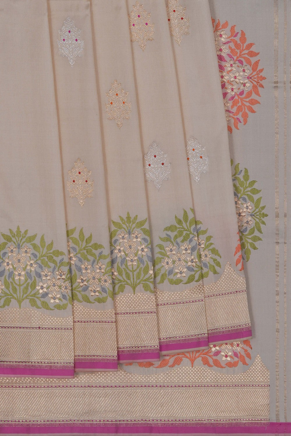 Image of Banarasi Katan Silk Off-White Saree
