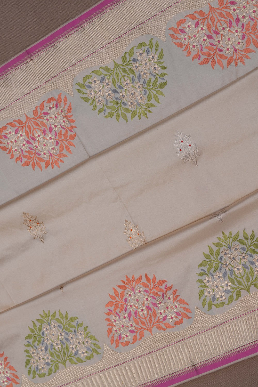 Image of Banarasi Katan Silk Off-White Saree