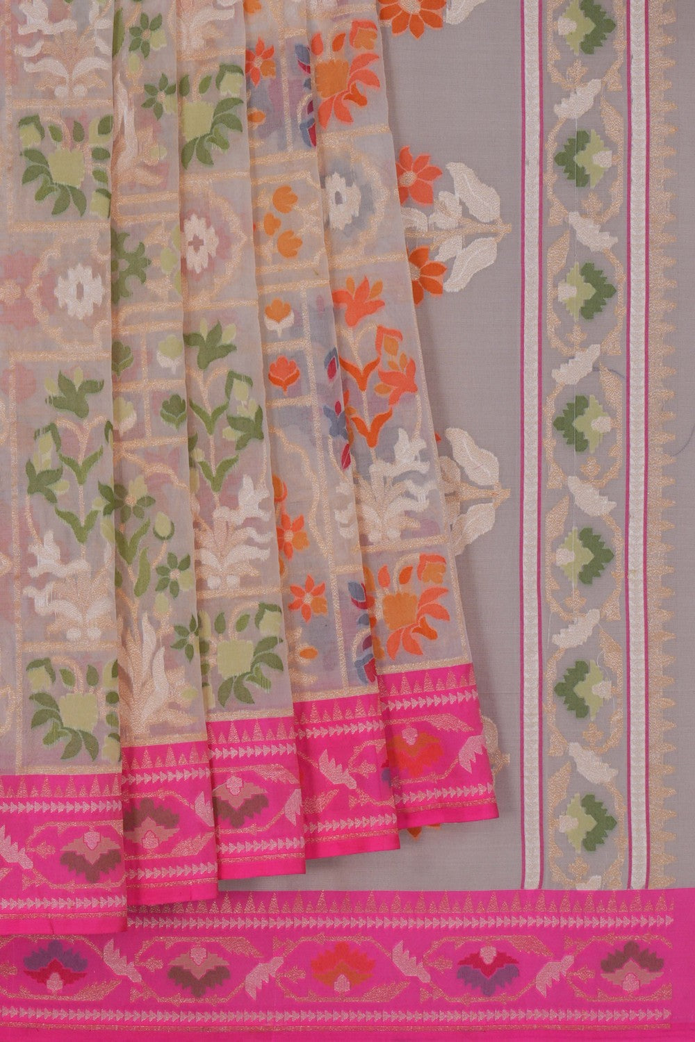 Image of Kora Silk Dhakai Jamdani Saree