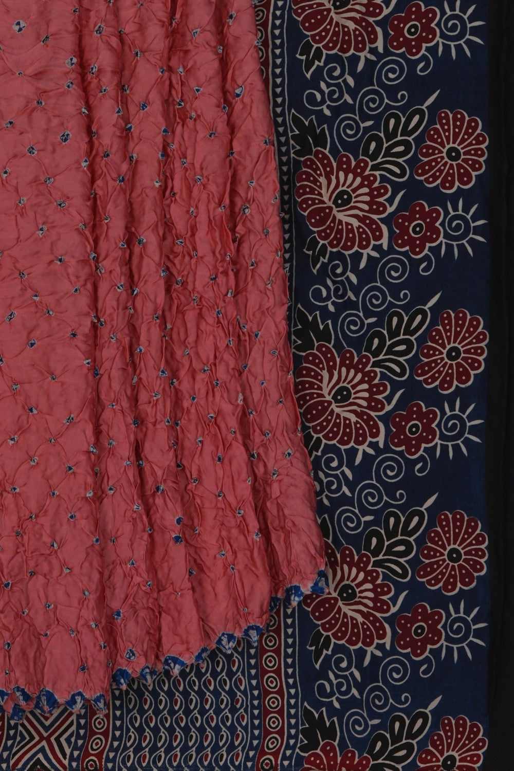Image of Ajrakh-inspired Printed Bandhani Saree