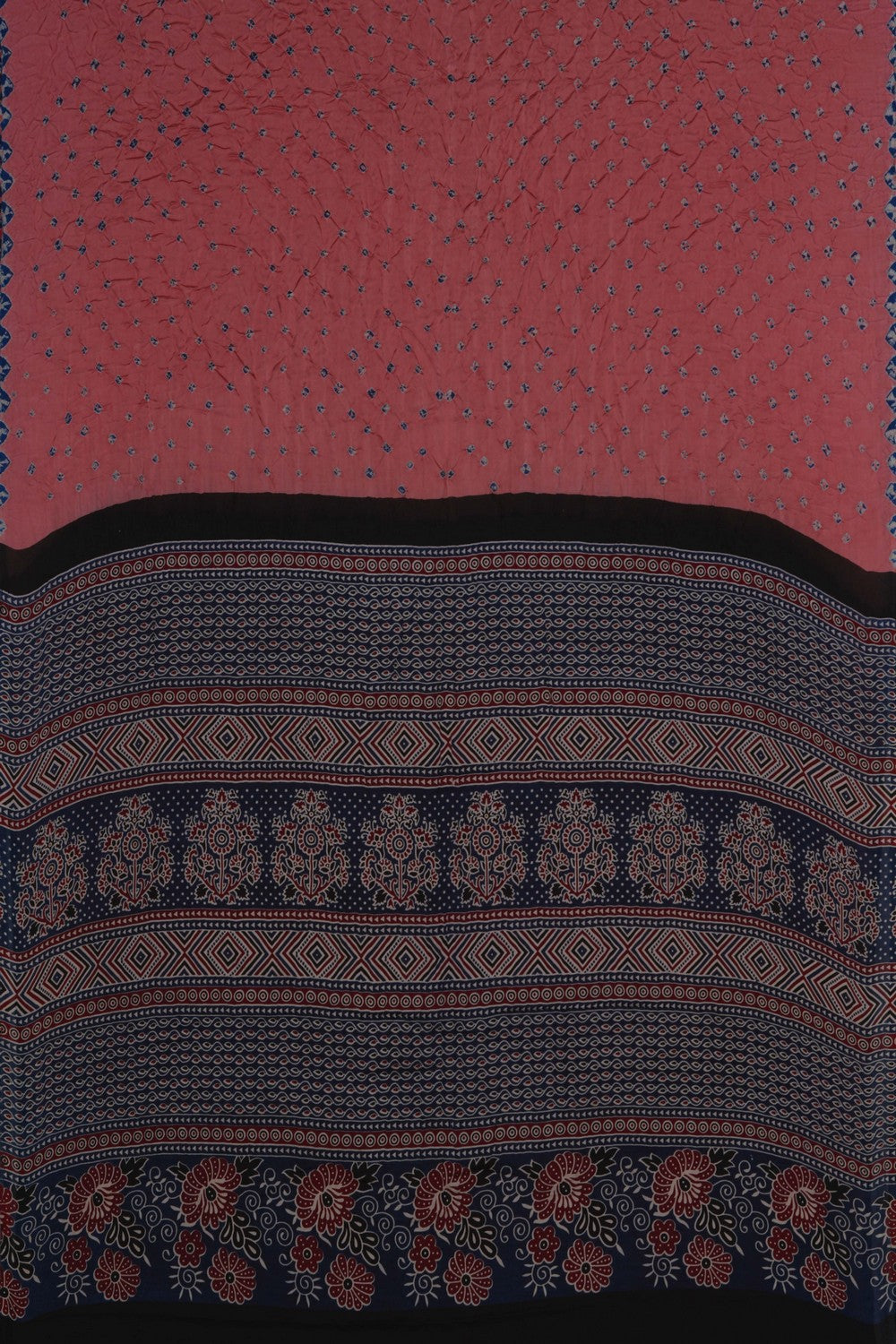 Image of Ajrakh-inspired Printed Bandhani Saree