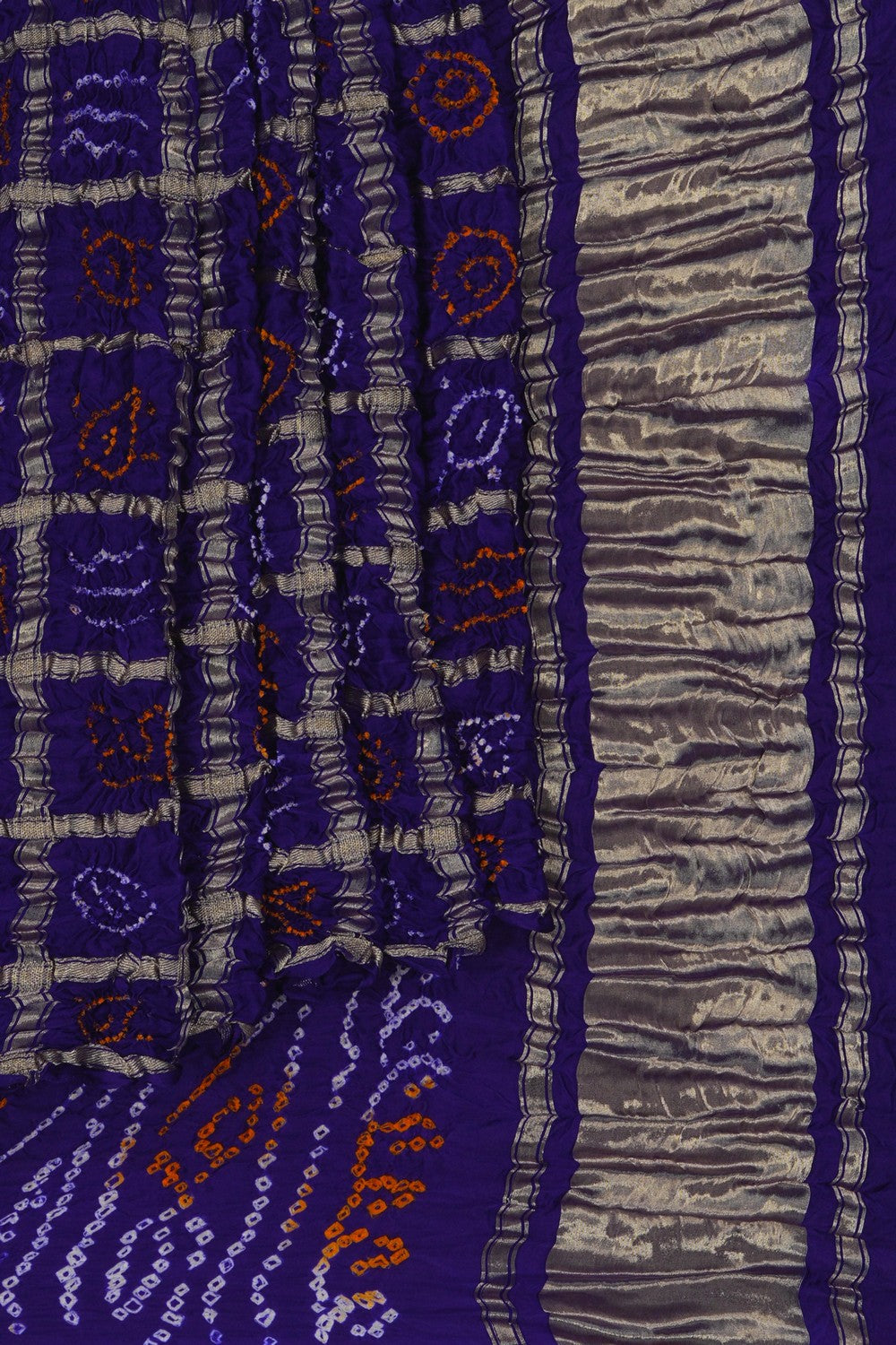 Image of Bandhani Saree with Zari Check Pattern