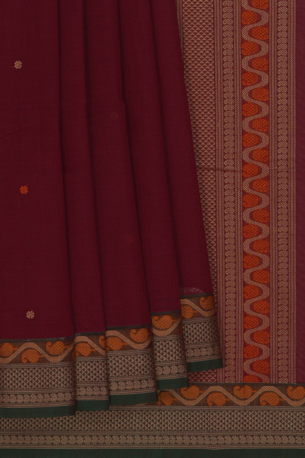 Image of Kanchi Cotton Caramel Maroon Saree