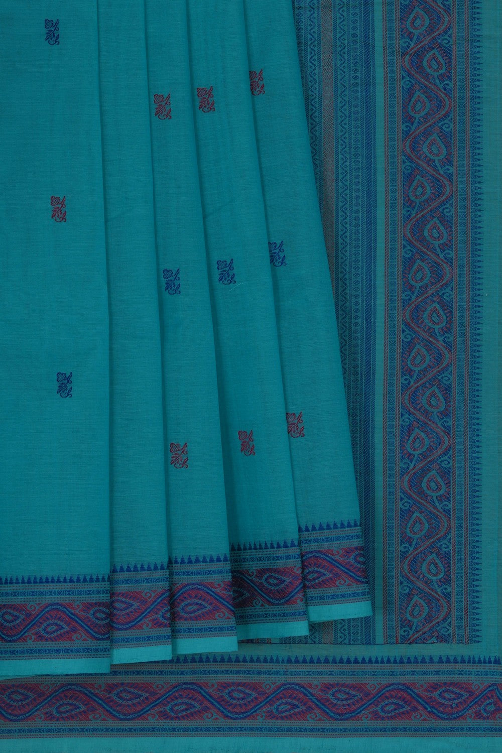 Image of Kanchi Cotton Sea Blue Saree
