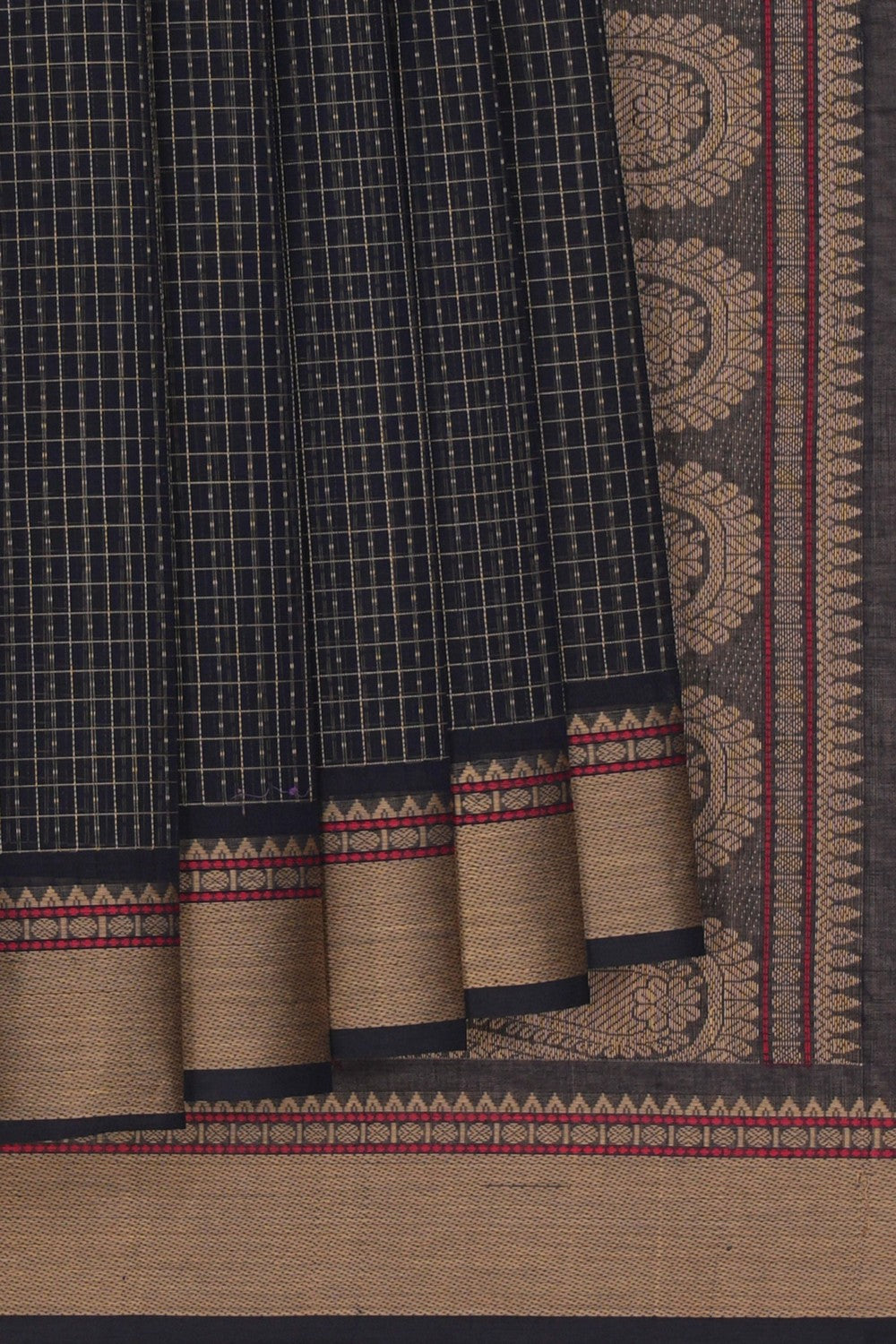 Image of Kanchi Cotton Kattam Black Saree