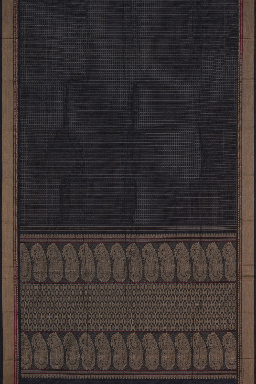 Image of Kanchi Cotton Kattam Black Saree