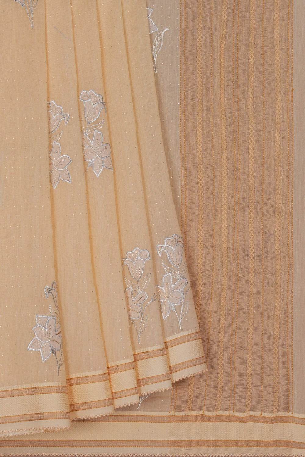 Image of A Tussar Embroidery Cream Saree