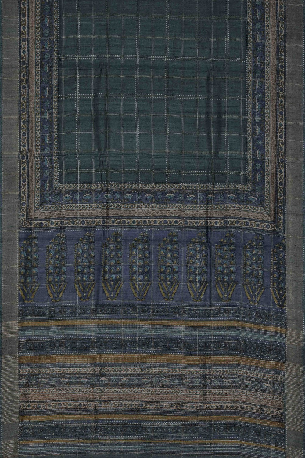 A Tussar Embroidery Teal Blue Saree