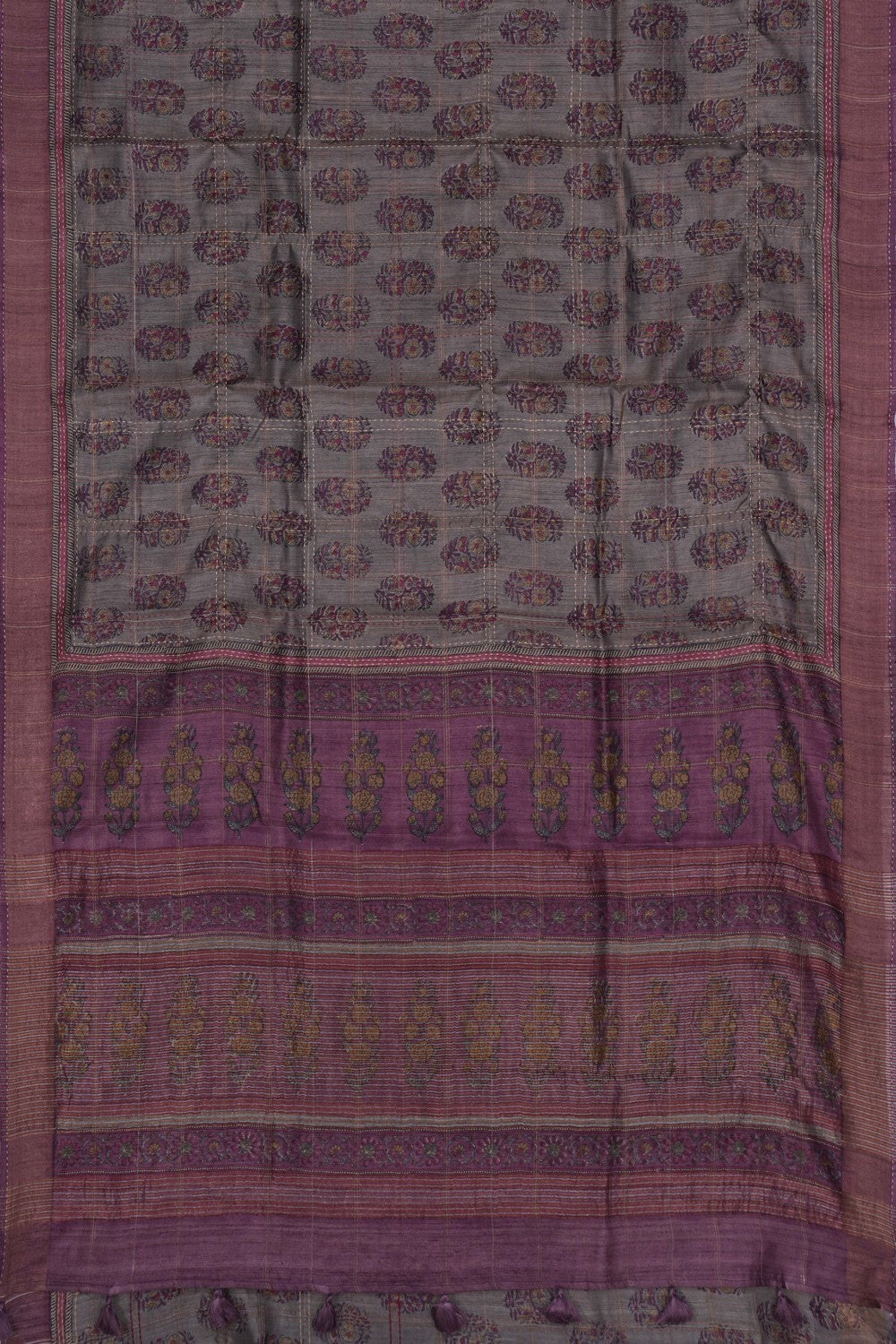 Image of A Tussar Embroidery Grey Saree