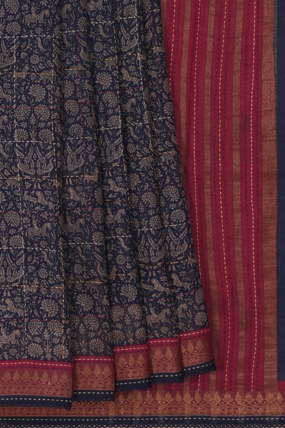 Image of A Tussar Embroidery Black Saree