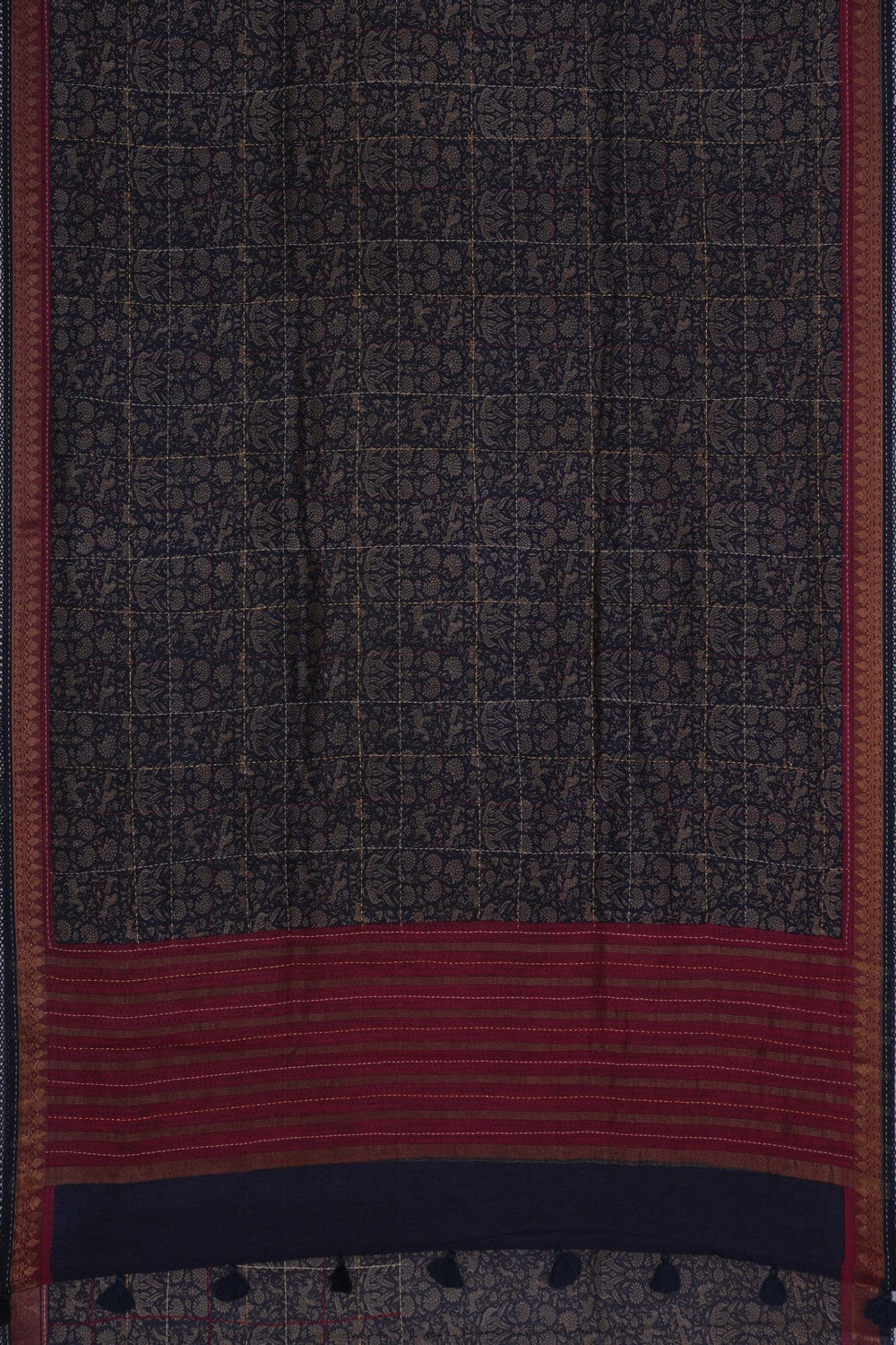 Image of A Tussar Embroidery Black Saree