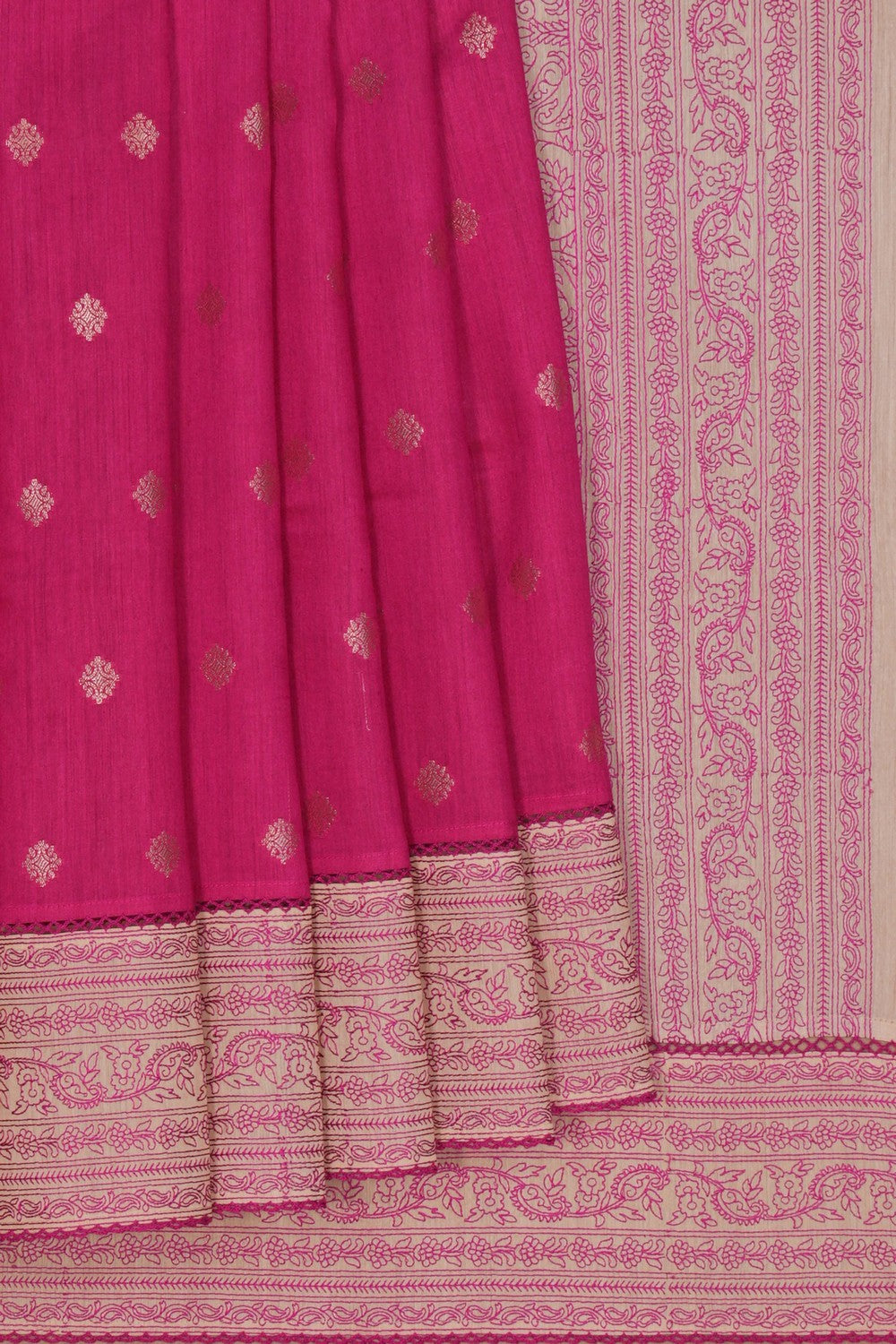 A Tussar Embroidery Pink Saree