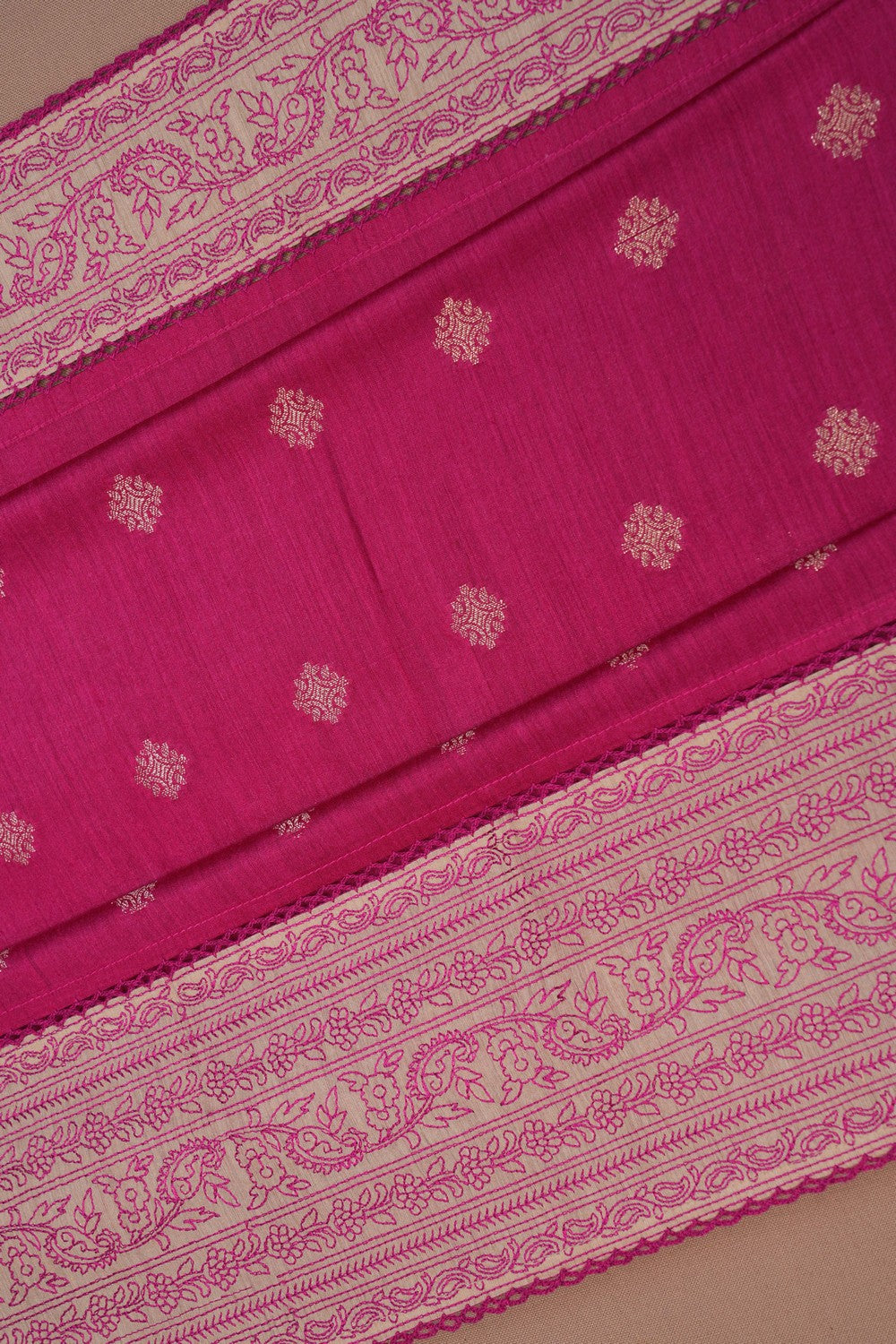 Image of A Tussar Embroidery Pink Saree