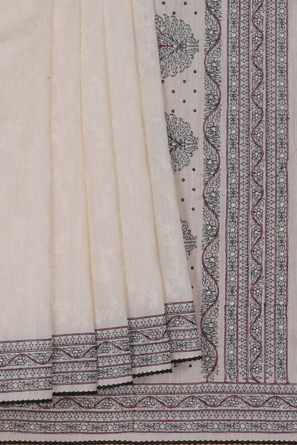 Image of A Tussar Embroidery Off White Saree