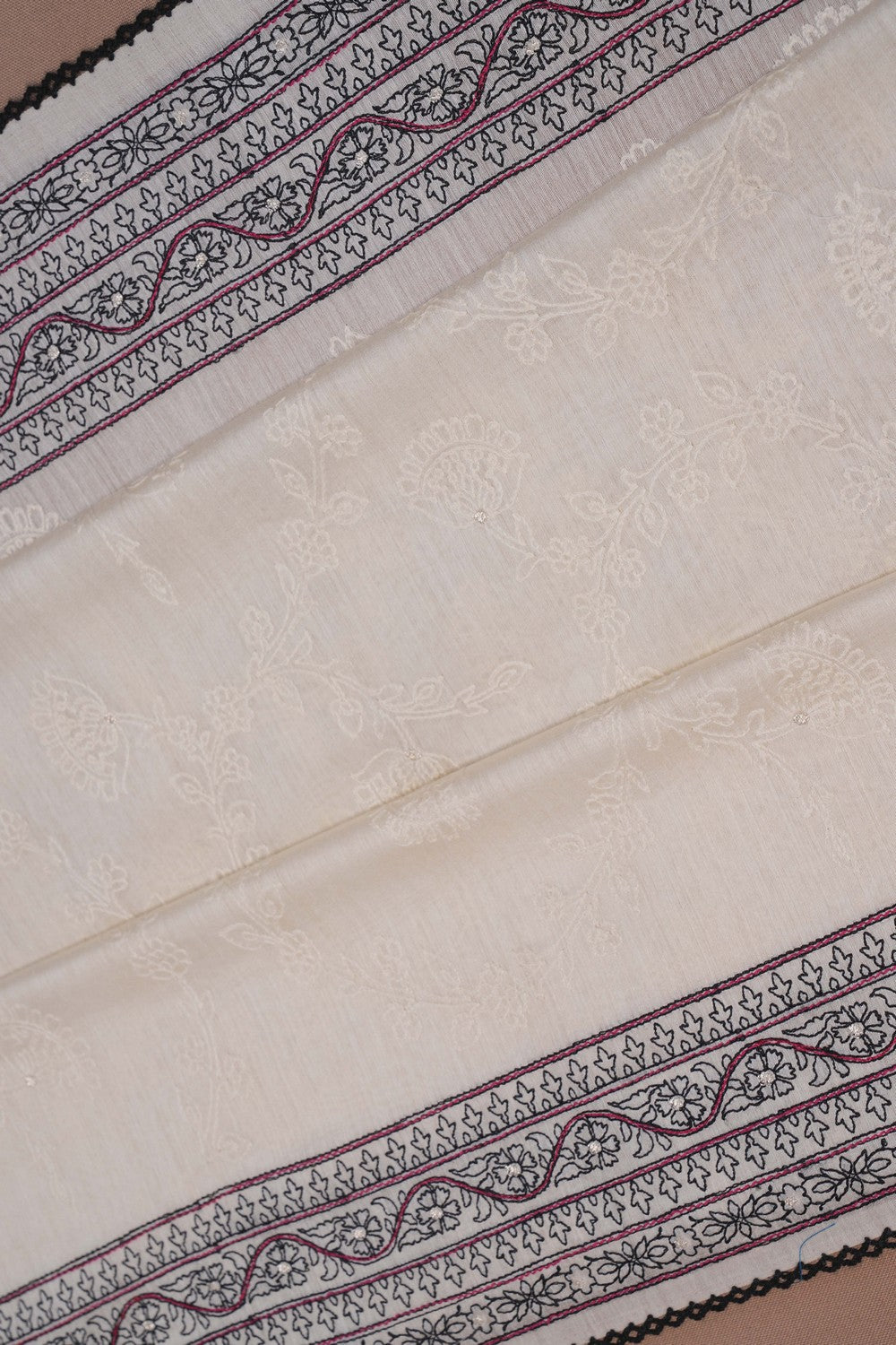Image of A Tussar Embroidery Off White Saree