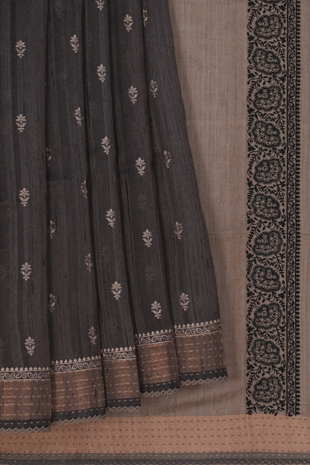 Image of A Tussar Embroidery Grey Saree