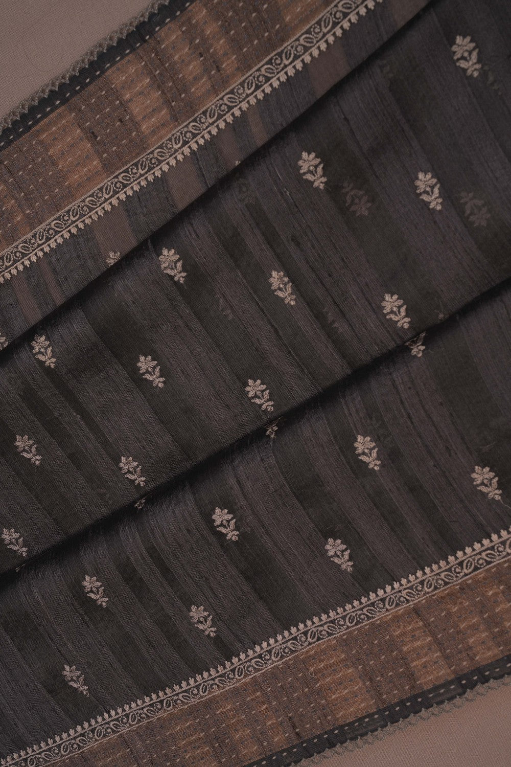 Image of A Tussar Embroidery Grey Saree