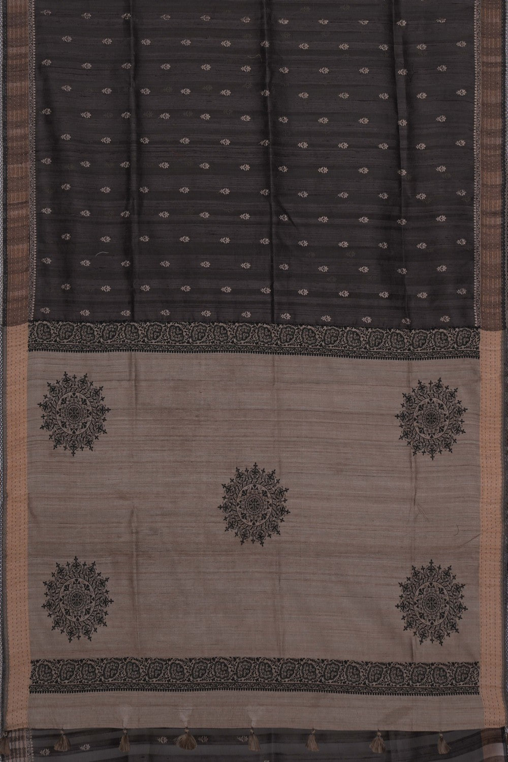 A Tussar Embroidery Grey Saree