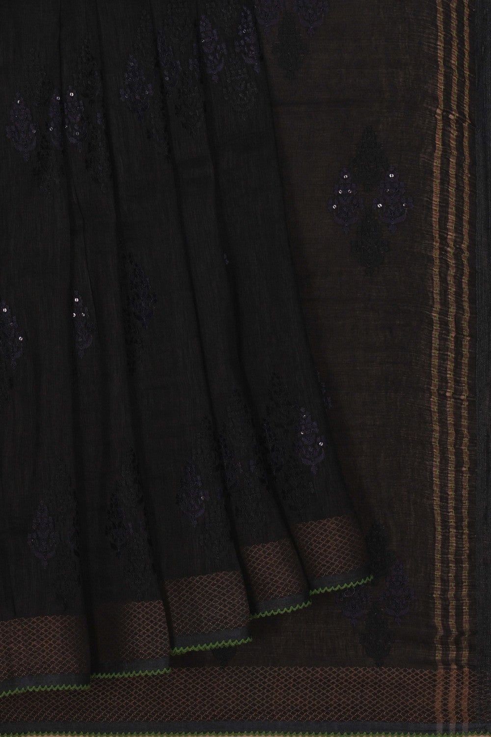 Image of A Tussar Embroidery Black Saree