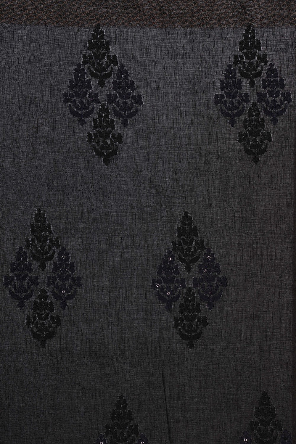 Image of A Tussar Embroidery Black Saree