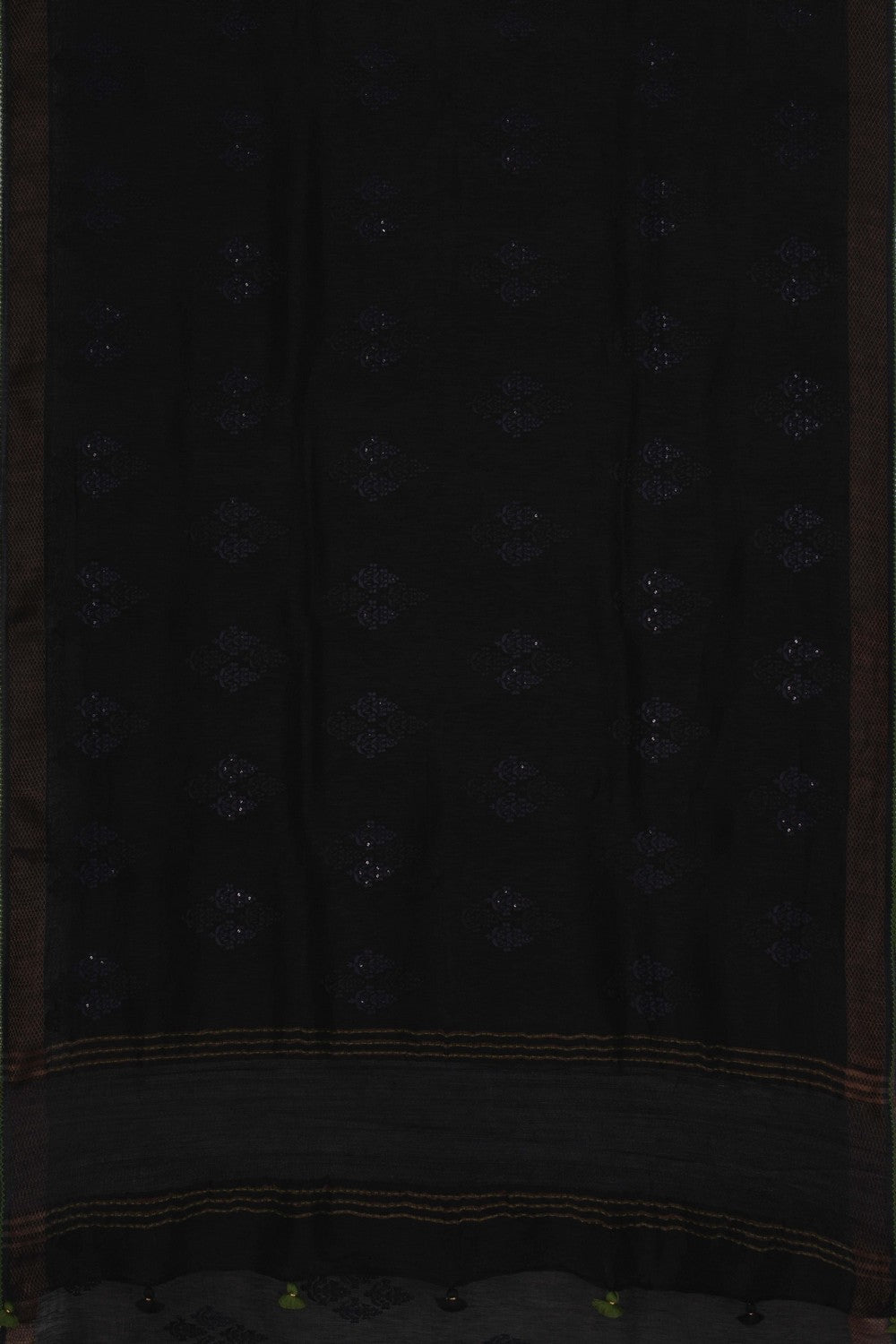 Image of A Tussar Embroidery Black Saree