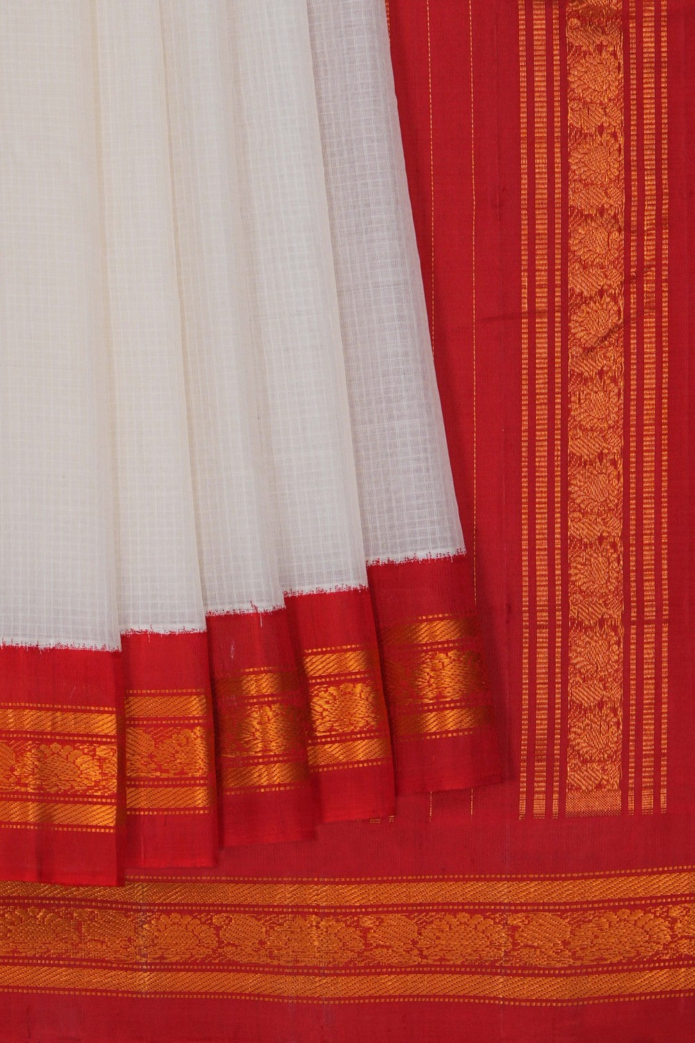 Gadwal Cotton Silk White Saree