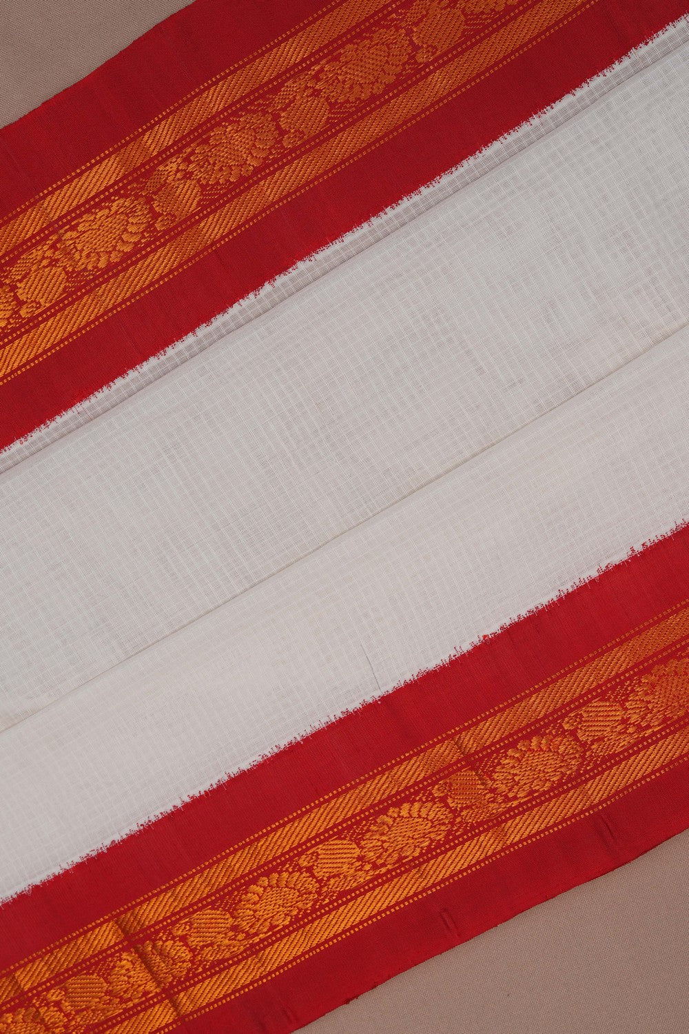 Image of Gadwal Cotton Silk White Saree