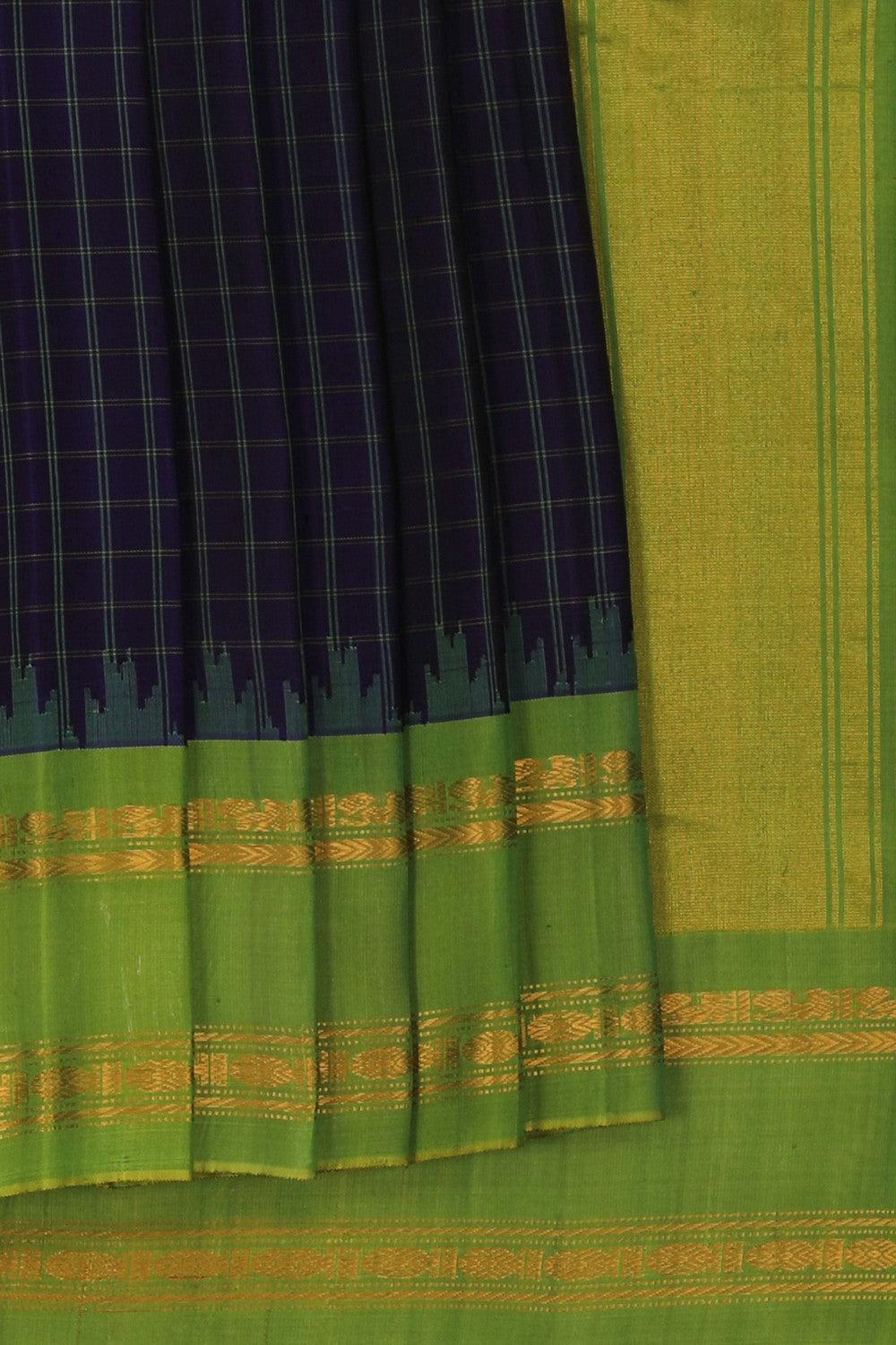 Gadwal Silk Kattam Indigo Blue Saree