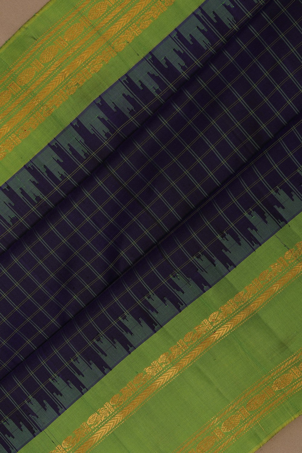 Image of Gadwal Silk Kattam Indigo Blue Saree