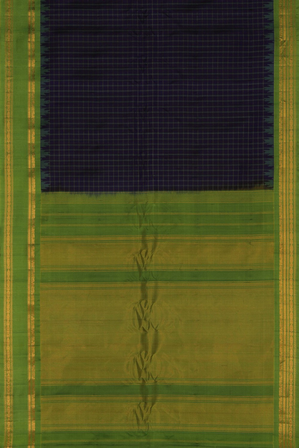 Image of Gadwal Silk Kattam Indigo Blue Saree