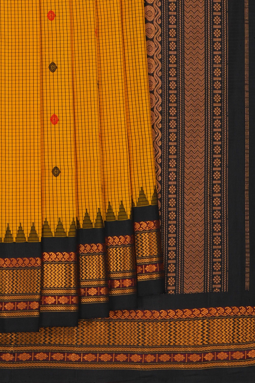 Gadwal Silk Kattam Yellow Saree