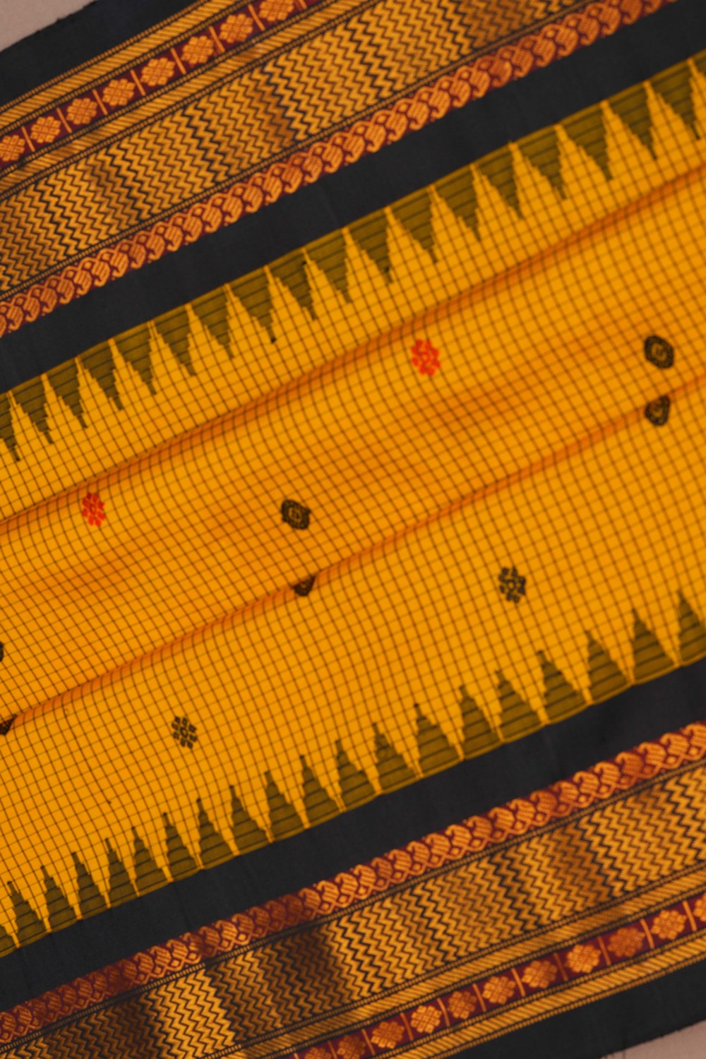 Image of Gadwal Silk Kattam Yellow Saree