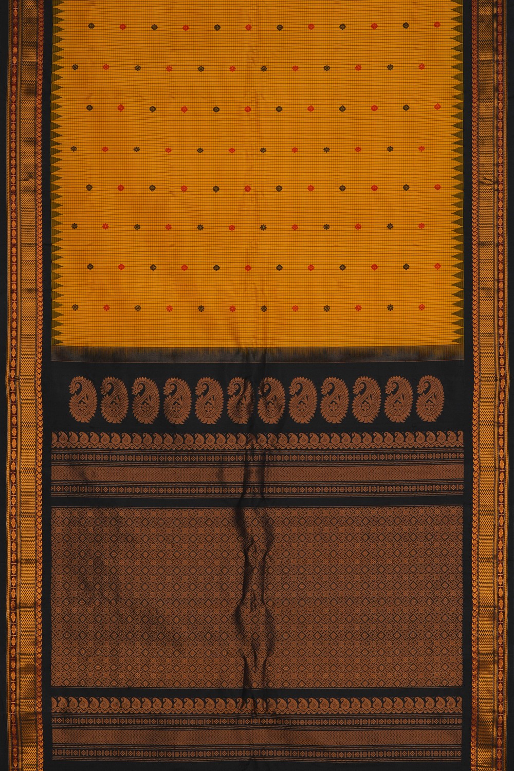 Gadwal Silk Kattam Yellow Saree