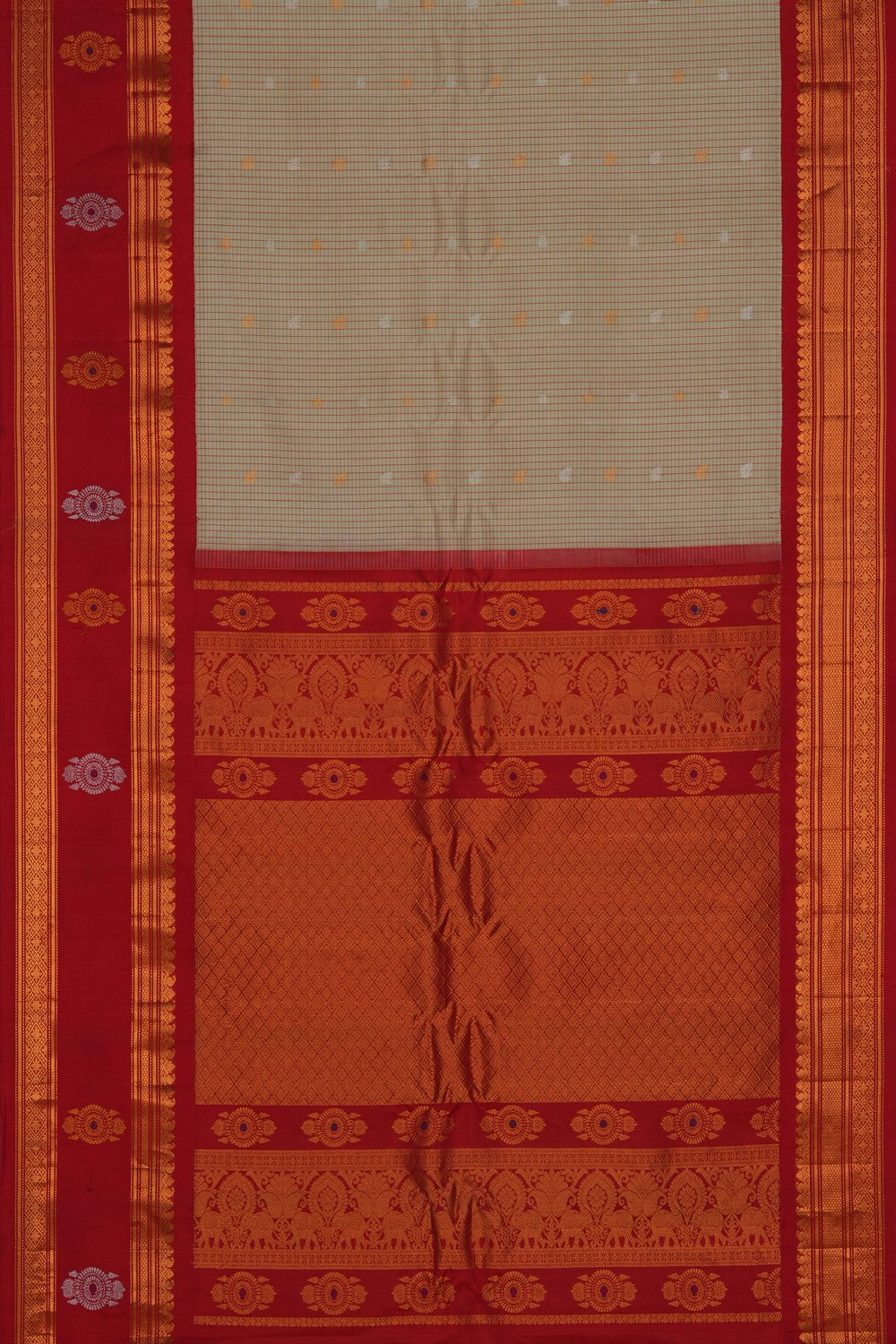Gadwal Silk Kattam Off-White Saree