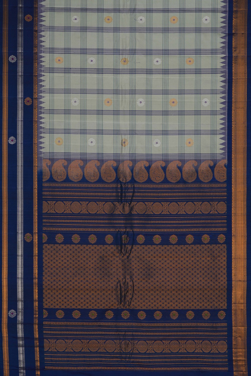 Gadwal Silk Kattam Pista Green Saree