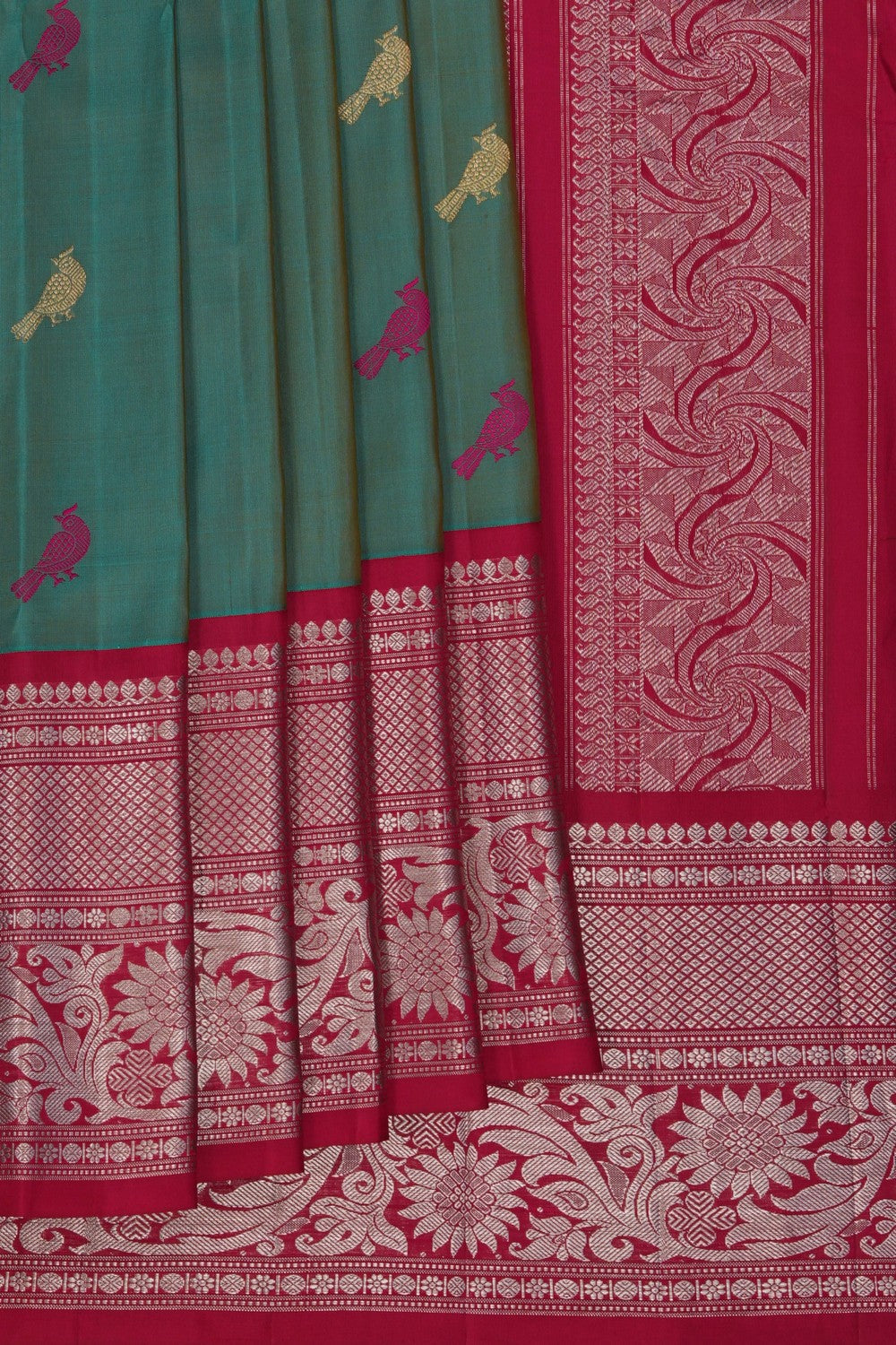 Gadwal Silk Teal Green Saree