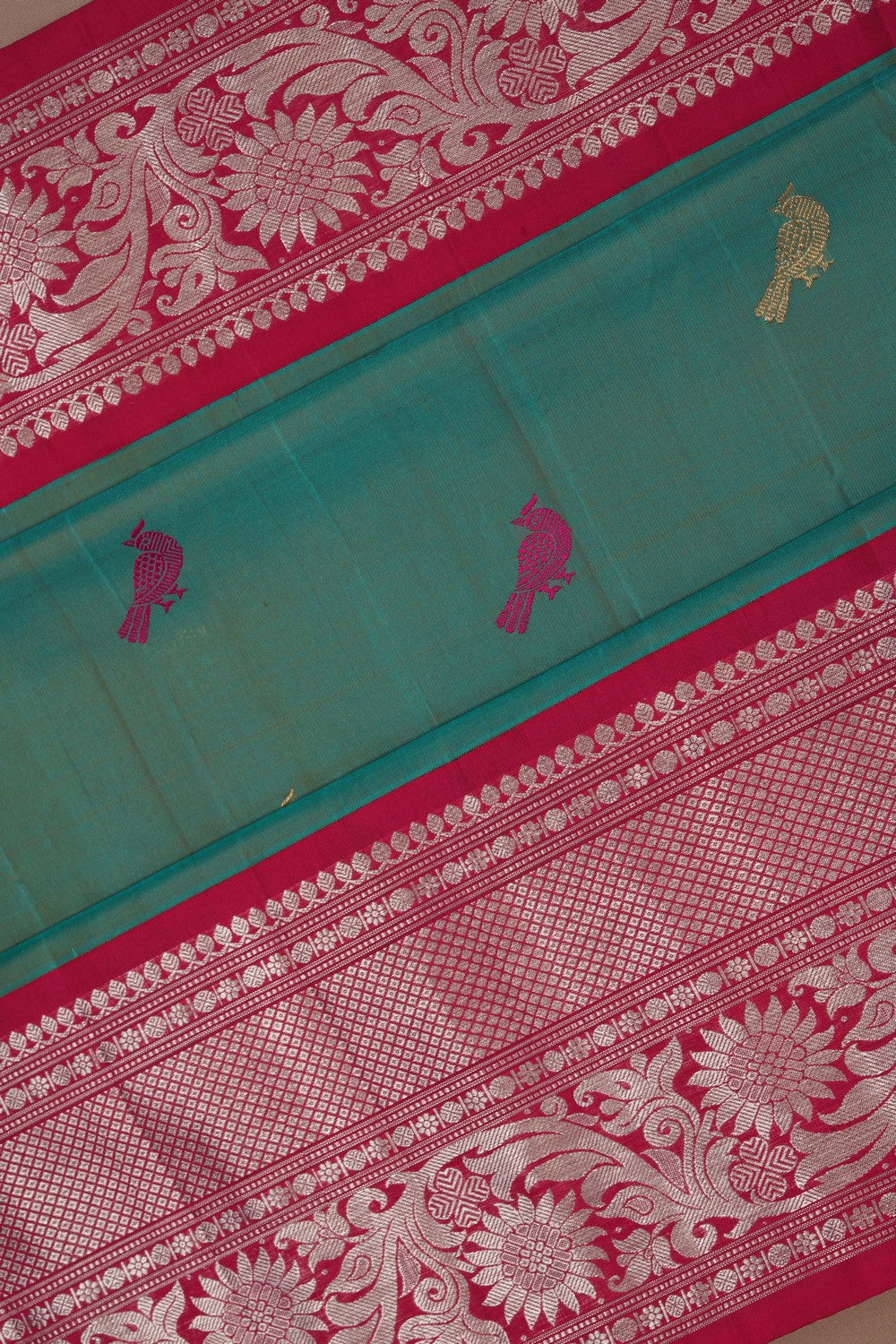 Image of Gadwal Silk Teal Green Saree