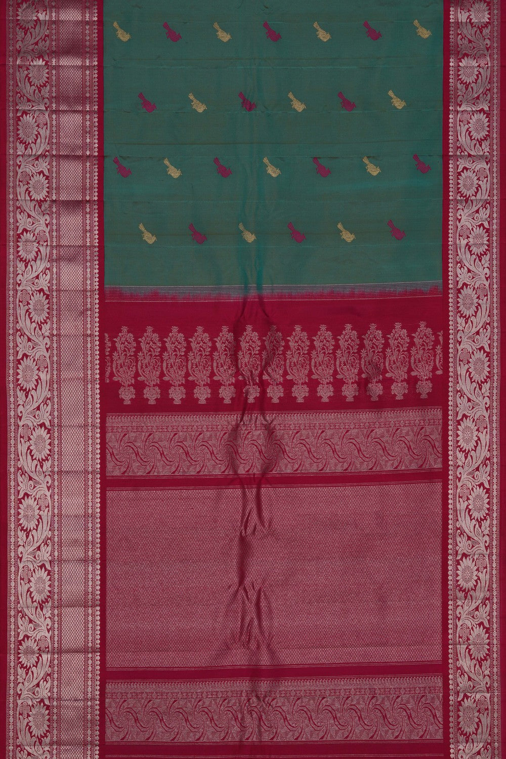 Image of Gadwal Silk Teal Green Saree