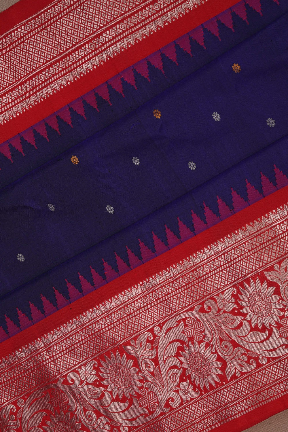 Image of Gadwal Silk Indigo Blue Saree
