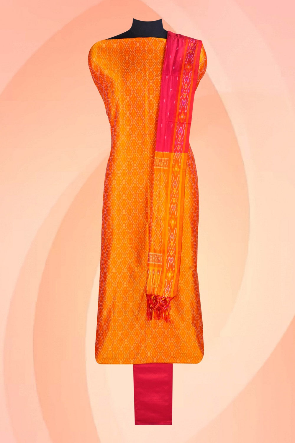 Image of Pochampally Ikat Unstitched Suit With Dupatta (3 Pcs Set)