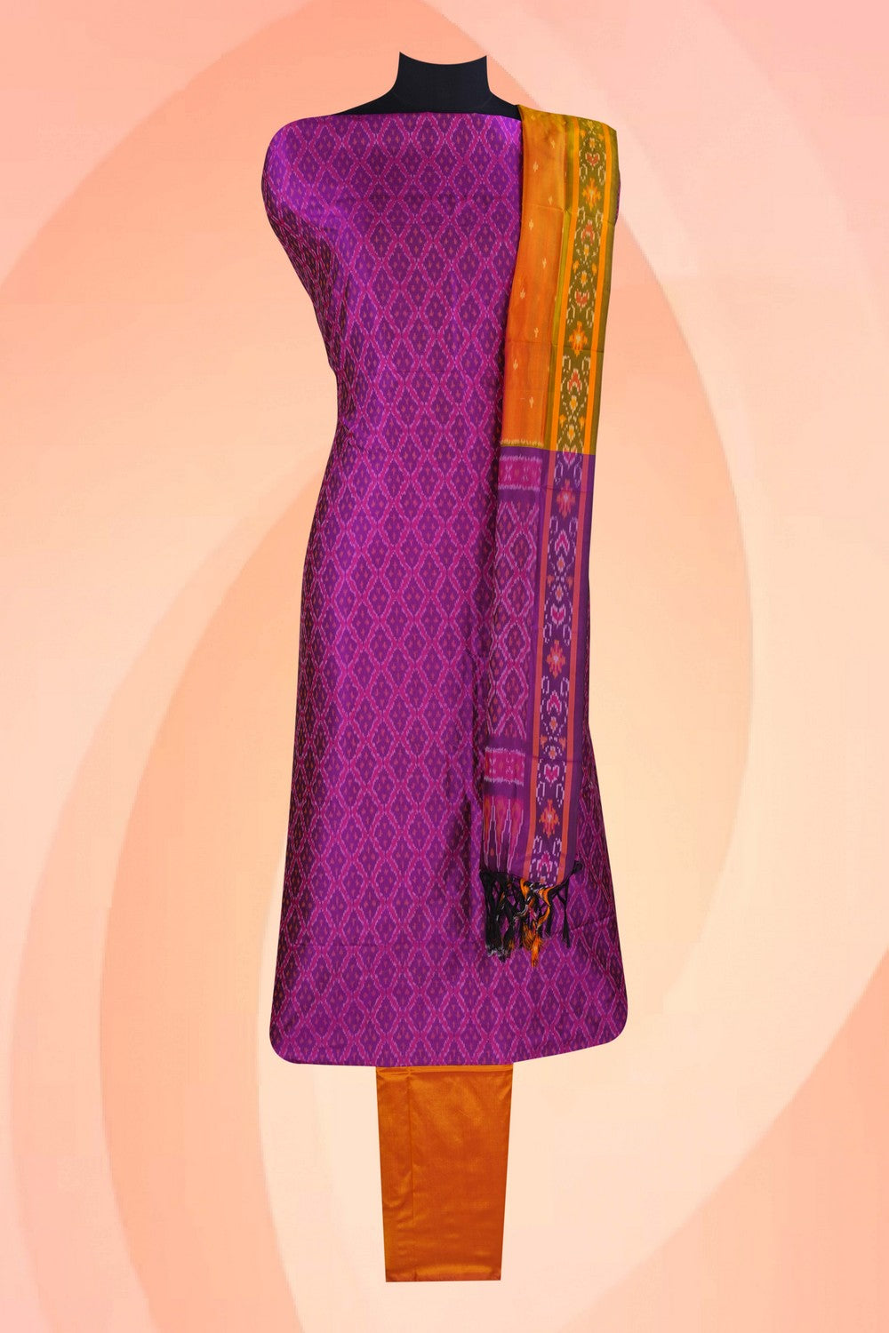 Image of Pochampally Ikat Unstitched Suit With Dupatta (3 Pcs Set)