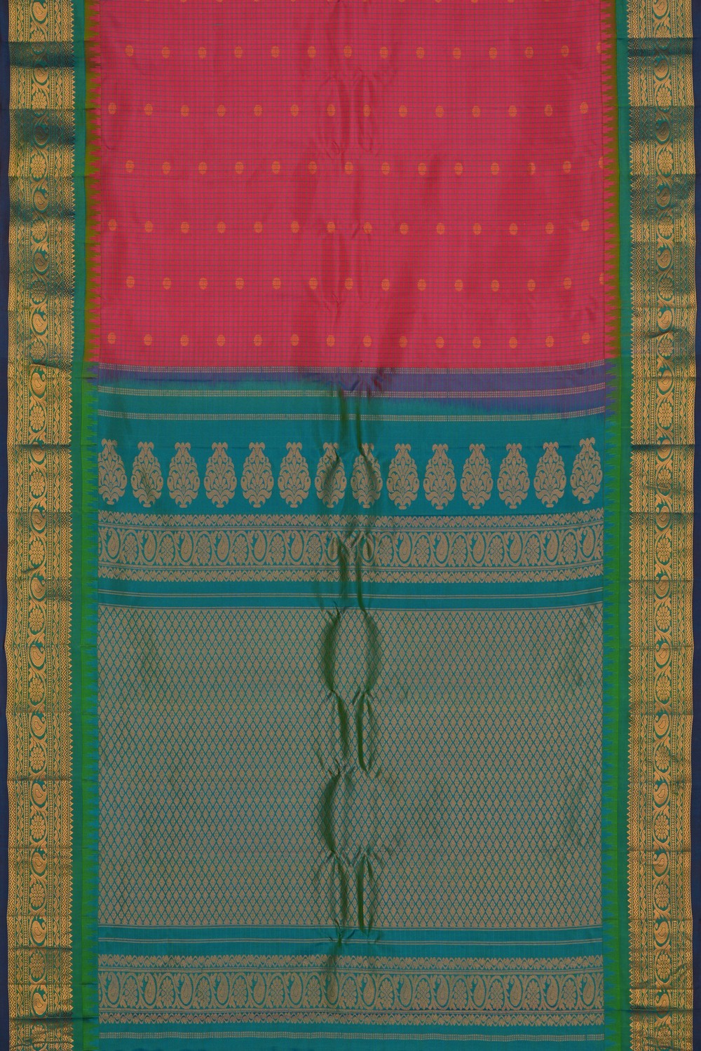Image of Gadwal Silk Kattam Fuchsia-Pink Saree