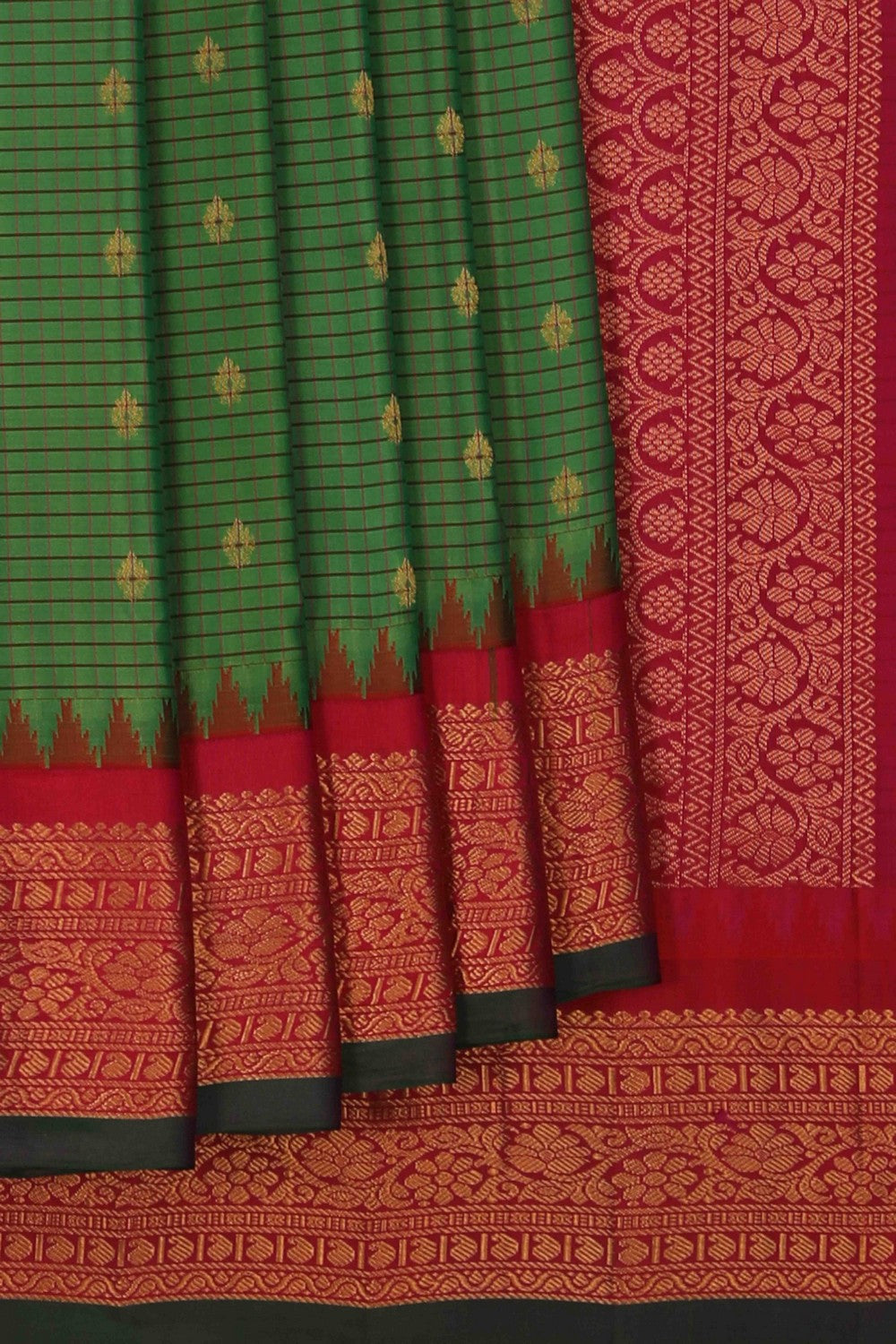 Gadwal Silk Kattam Green Saree