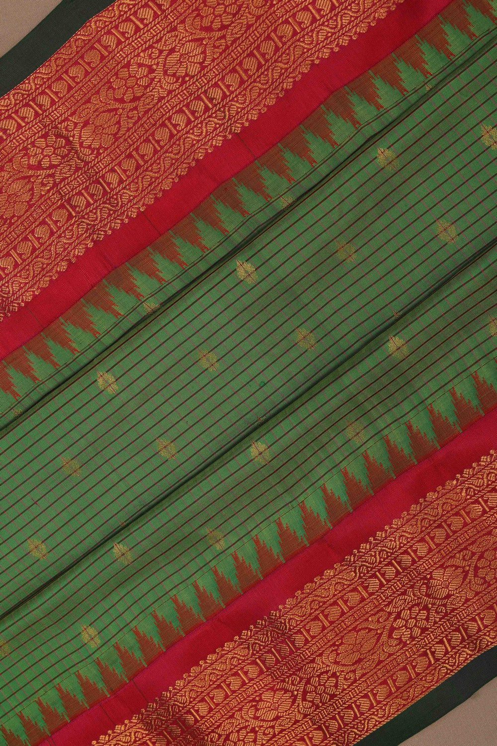 Image of Gadwal Silk Kattam Green Saree